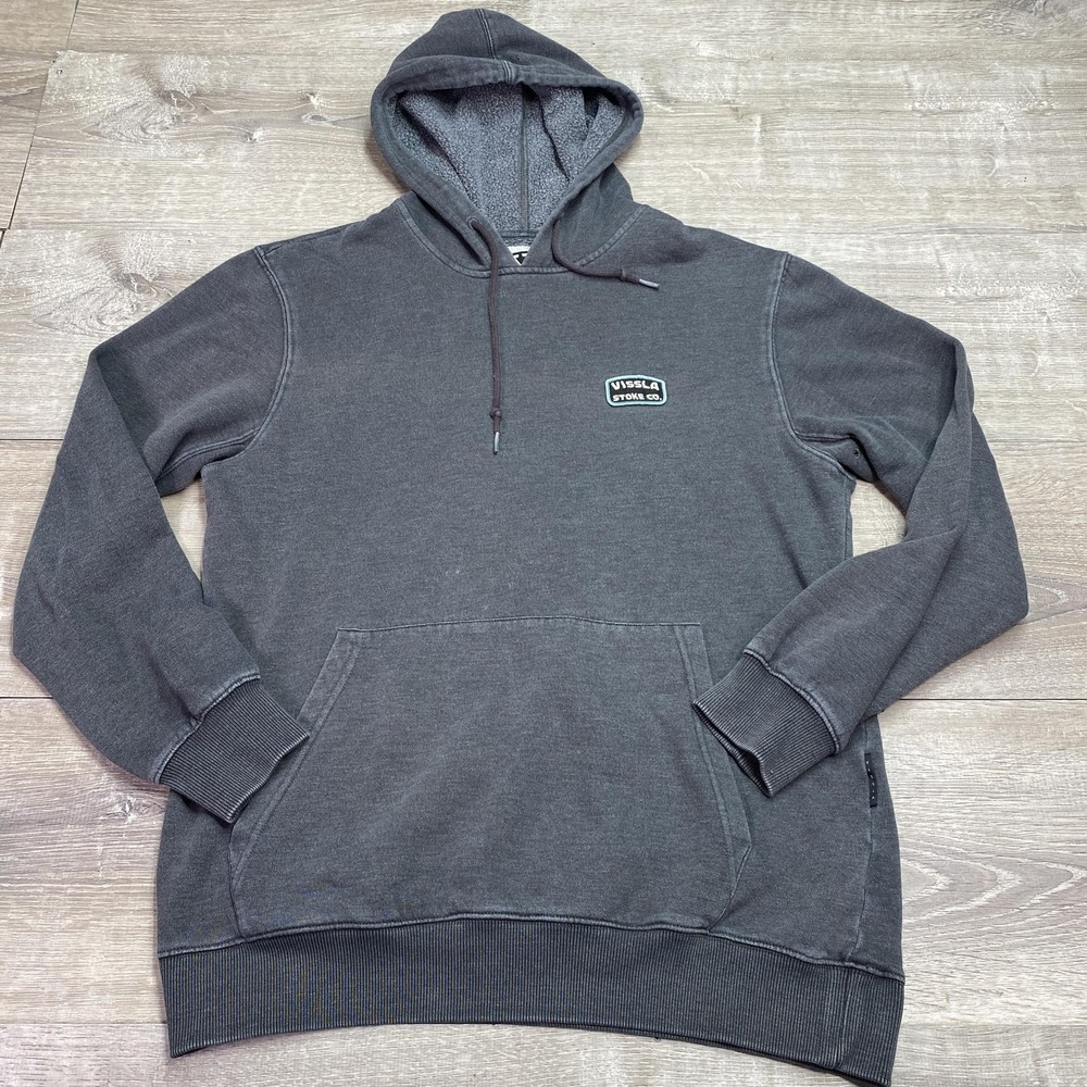 Vissla Hoodie Sweatshirt Mens Large Gray Fleece‎ Pullover Stoke Co Logo Surf